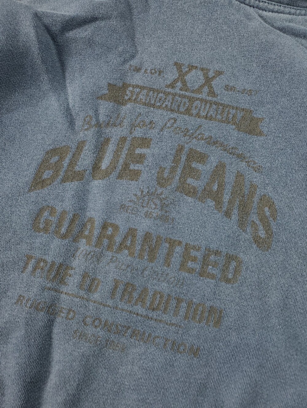Vintage 90s Gap Hoodie Mens Large Blue Jeans Graphic Faded Pullover Sweatshirt - Picture 6 of 8